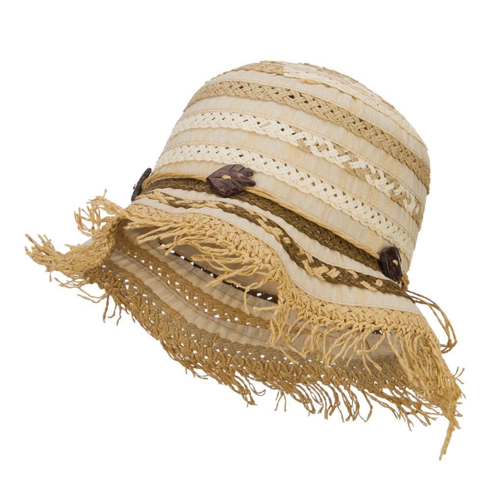 Women&#039;s Toyo Braid Striped Straw Bucket Hat - Natural OSFM