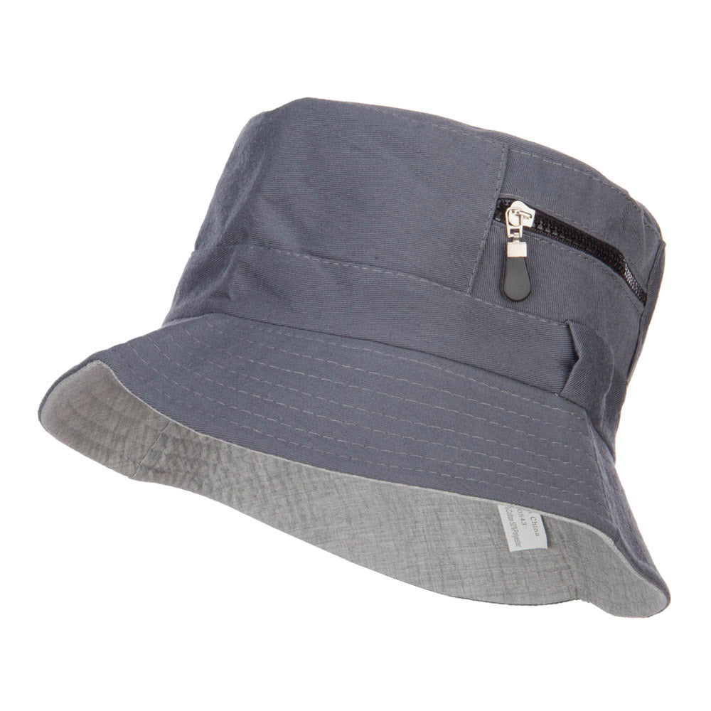 Zip Pocket Cotton Bucket Hat - Grey M