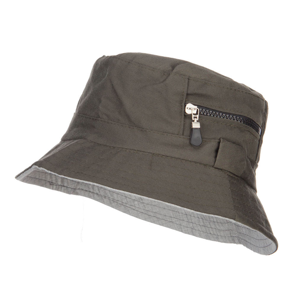 Zip Pocket Cotton Bucket Hat - Green M