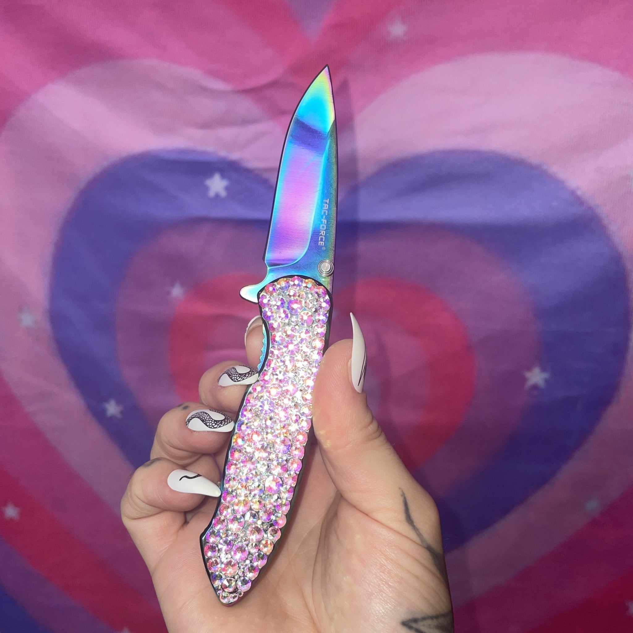 Pink Pocket Knife with Iridescent Crystals – shopluxeglass