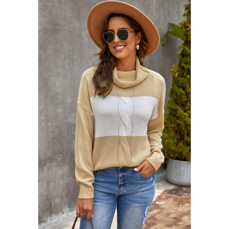 Cable-Knit Cowl Neck Sweater - Courageous & Confident Club