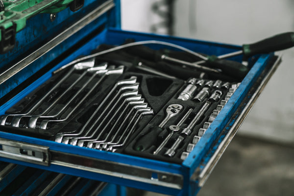 Tool cart with neatly arranged wrenches