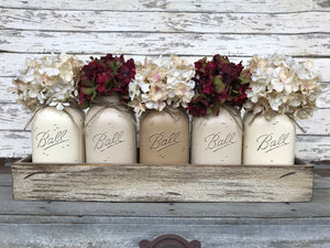 MASON Jar Centerpiece *3 QUART Jars in Wood Tray (Flowers optional) Table  Decor