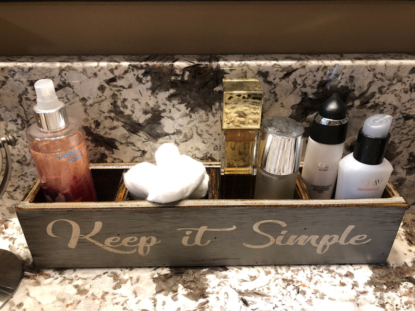 Makeup Vanity GORGEOUS, BEAUTIFUL, Keep it SIMPLE Tray Bathroom Counter | Wooden Hearts Inc