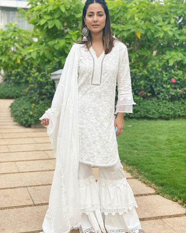 hina khan, cotton, white, kurta