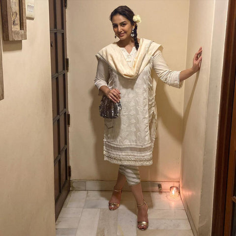 Huma qureshi, white, kurta