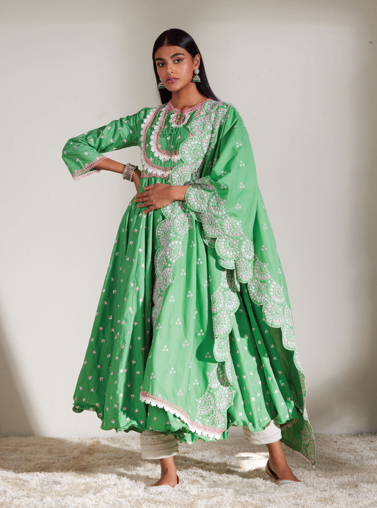 Fern Green cotton ladies dress material with mulmul dupatta - Kiran's  Boutique