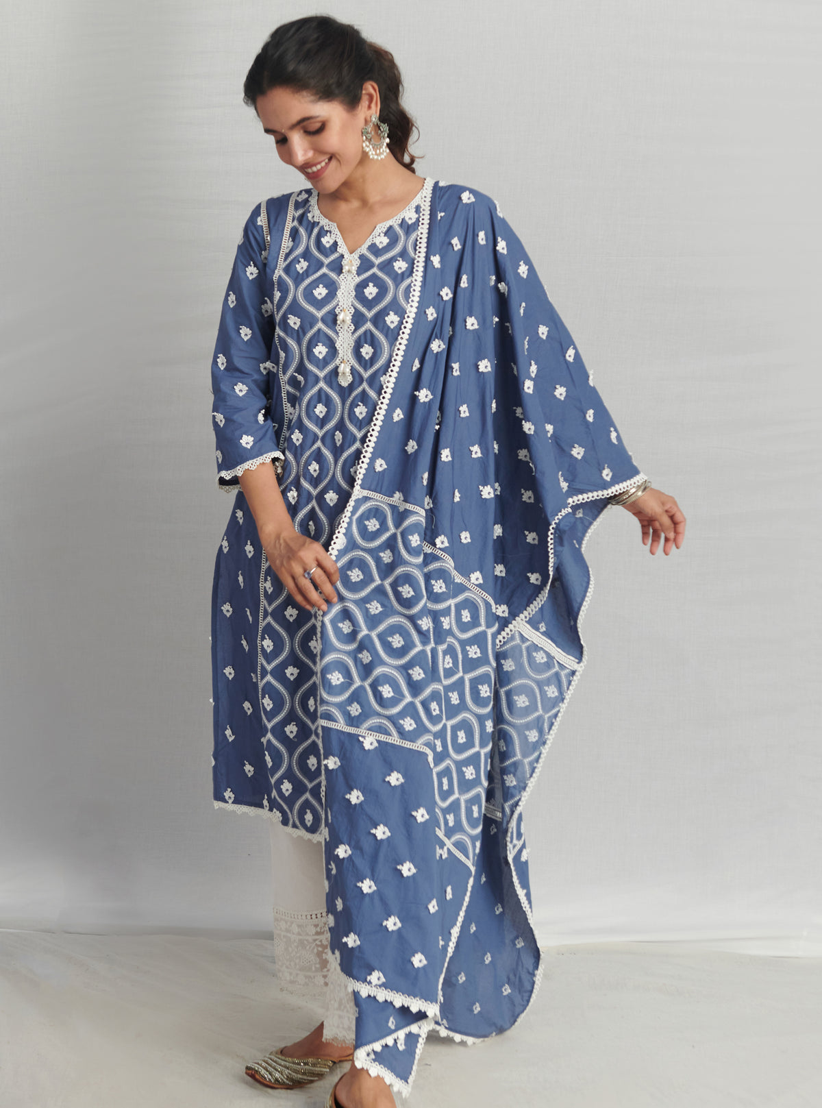 Blue & Multi Coloured Pure Mul Mul Cotton Printed Women Fully Stitched –  Royskart