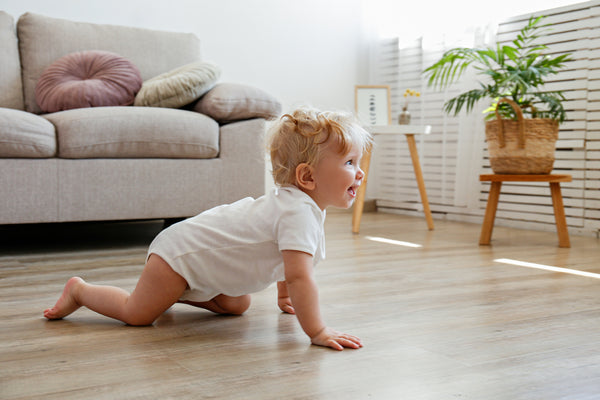 baby crawling in loungeroom