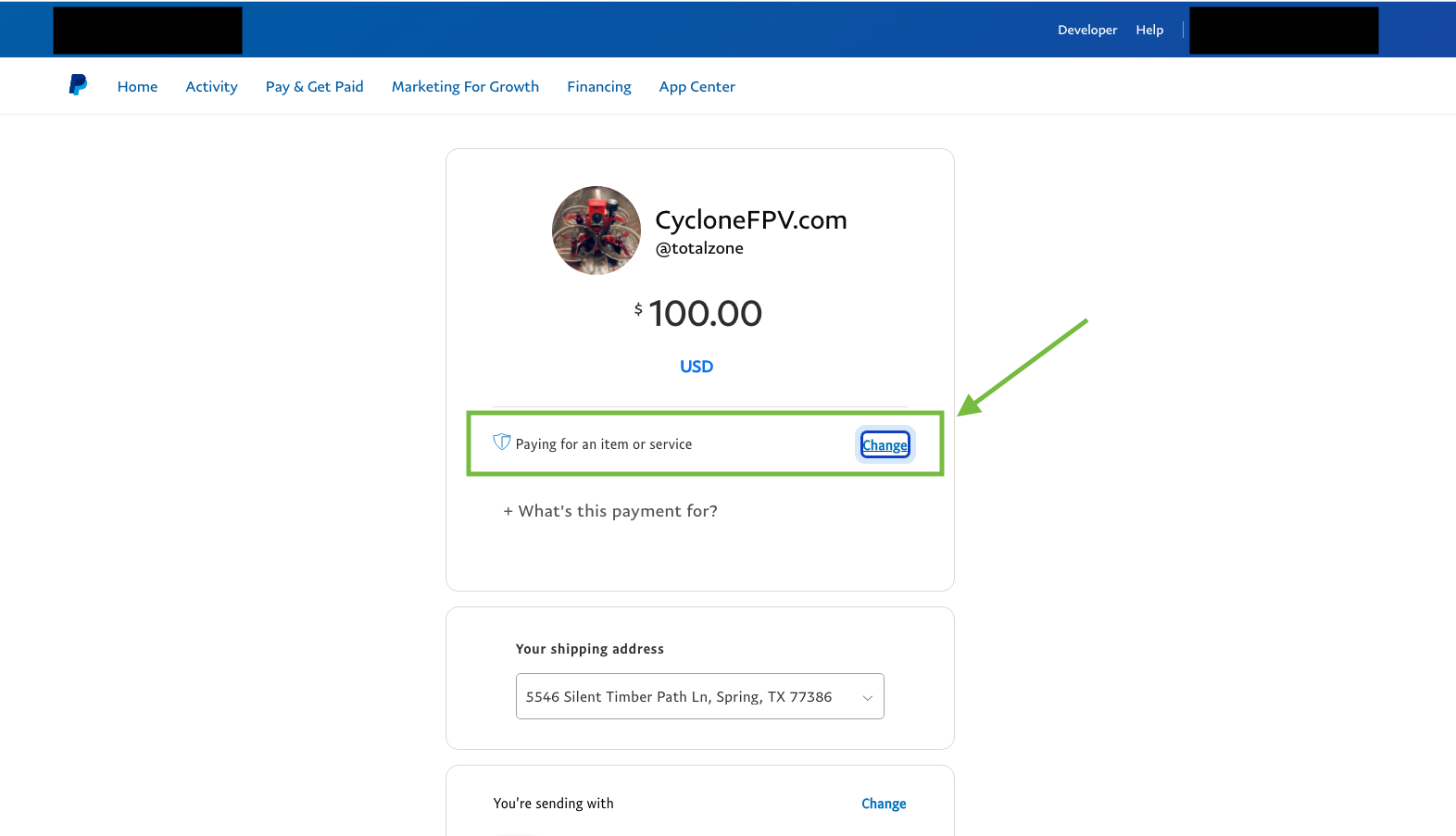 PayPal Friends and Family with CycloneFPV