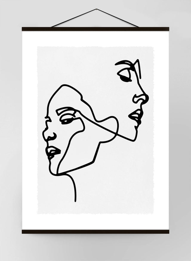 Two Faces Study Lineart Canvas Print Inkanddrop