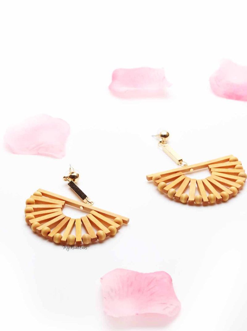 Decorative Dahlia-wooden fan shaped earrings - My Roial Ears LTD