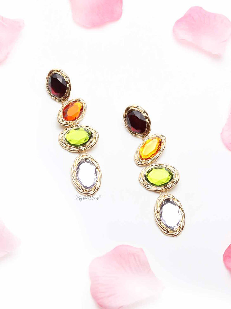 Begonia- multi colour drop gold earrings