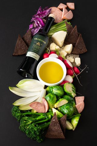 Robust Intensity EVOO Pairing: Radish, Endive, Broccoli, Broccoli Rabe, Brussel Sprouts, Scallions, Smoked Summer Sausages, Funky Bleu Cheeses, Parmesan, Pecorino, Cheddar, Sour Dough.