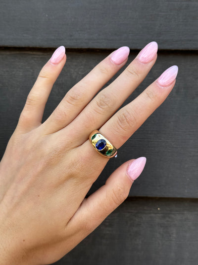 Emerald and Sapphire Ring for Women - 14K Gold Plated Birthstone Jewelry Gift