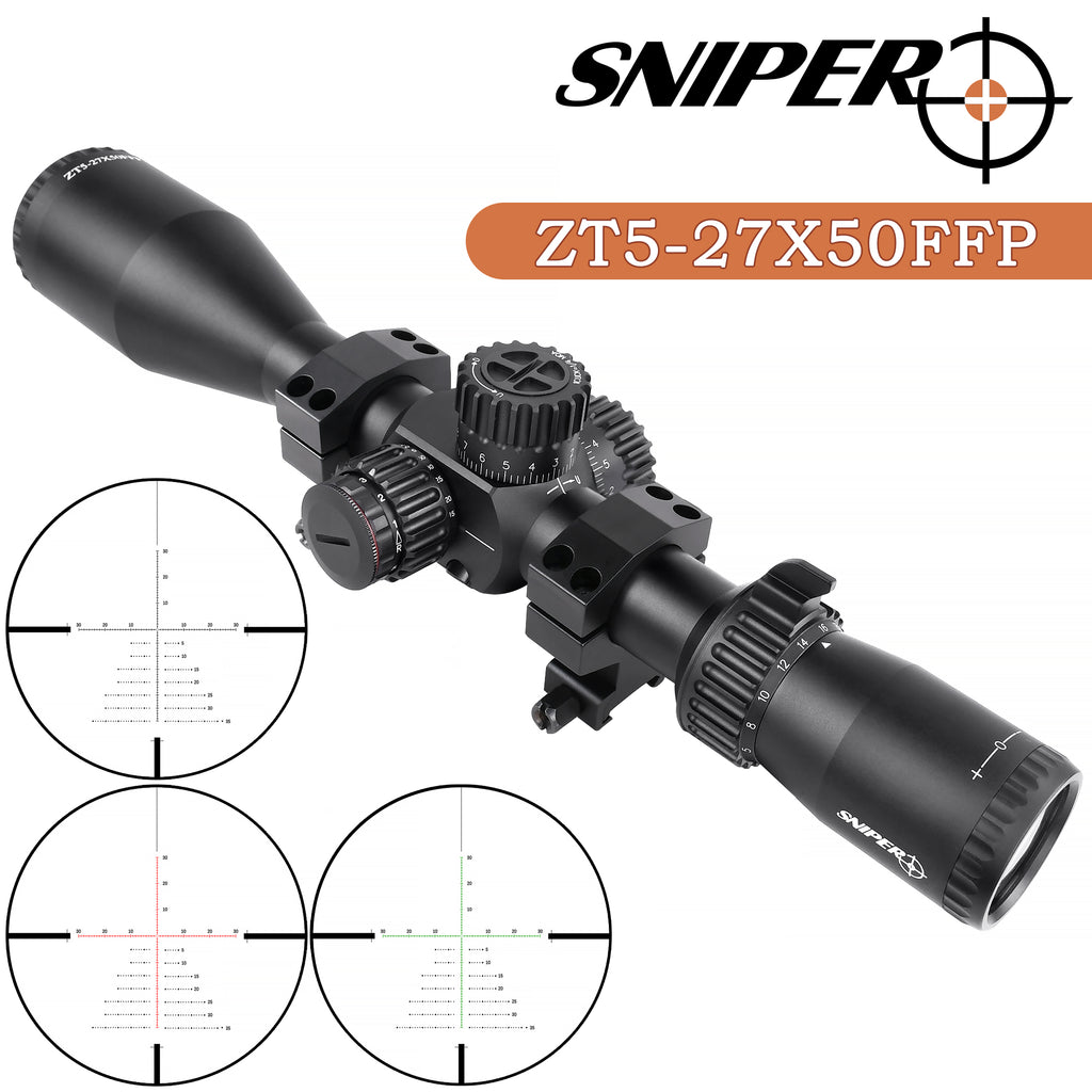 sniper-zt-5-27x50-ffp-scope-side-parallax-adjustment-glass-etched-reticle-red-green-illuminated-with-scope-mount