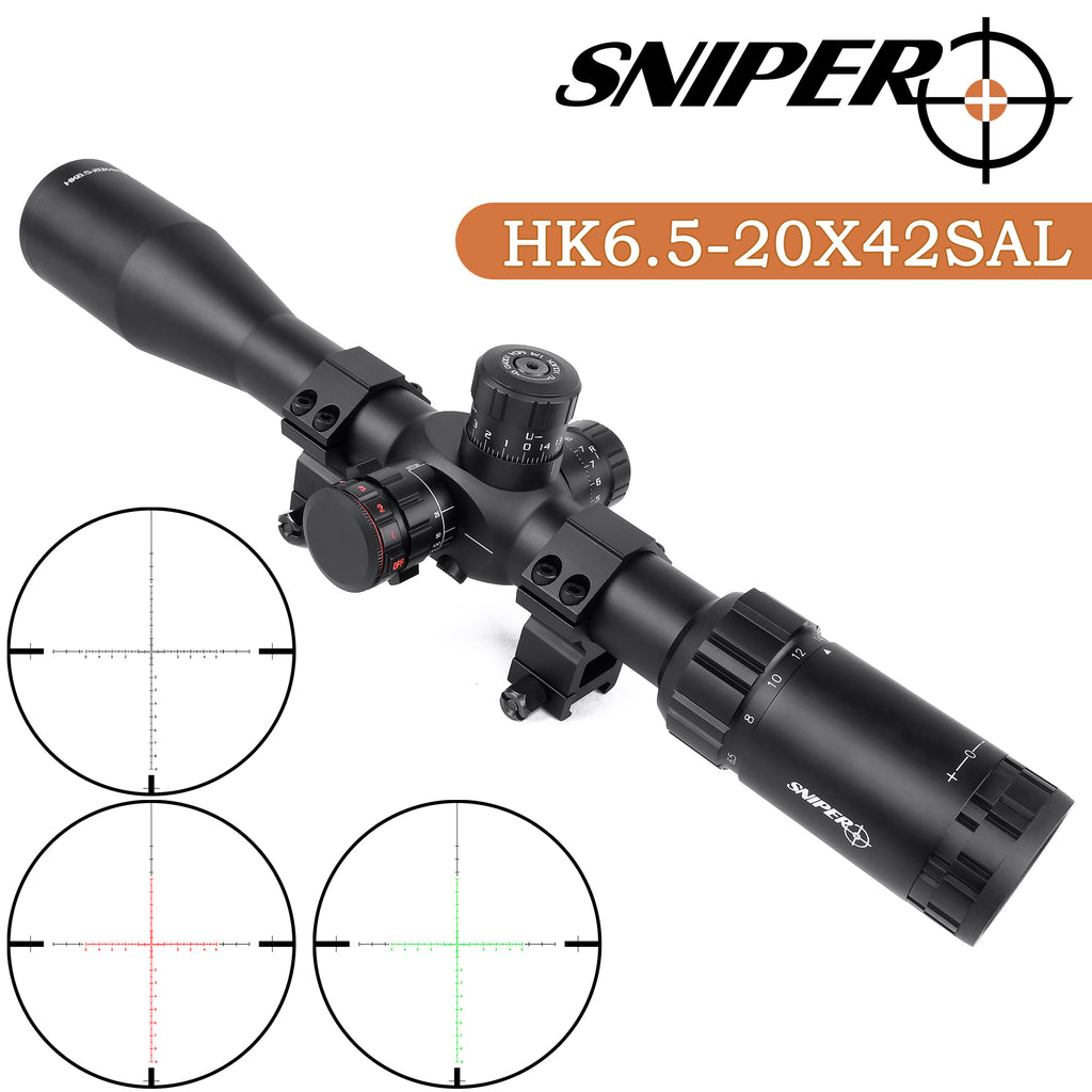 hk-6-5-20x42-sal-rifle-scope-side-parallax-adjustment-glass-etched-red-green-illuminated-reticle-with-heavy-duty-scope-rings-sunshade-and-lens-cover