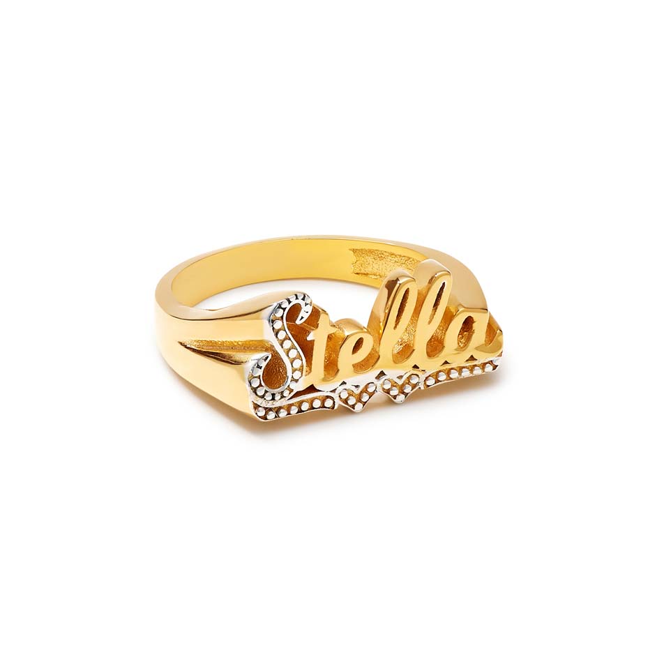 Couple's Script Name Bypass Adjustable Ring in Sterling Silver with 14K Gold  Plate (2 Lines) | Banter