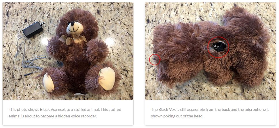 black box internal digital voice recorder in a teddy bear