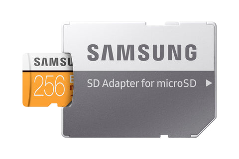 Samsung 256GB Evo microSDXC Class 10 Flash Memory Card inside adapter