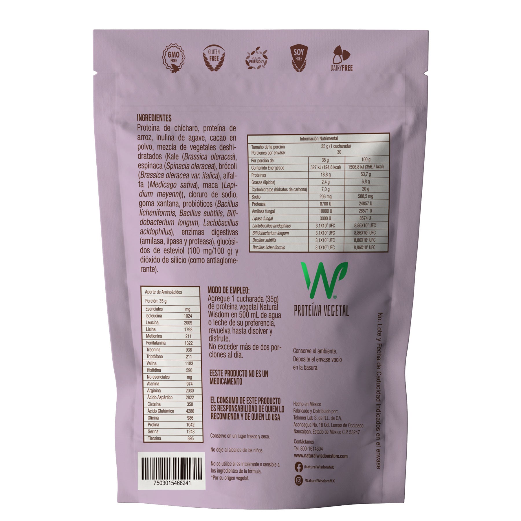 Proteína Vegetal Sabor Chocolate 1050 G Proteína Vegetal Natural Wisdom® 0119