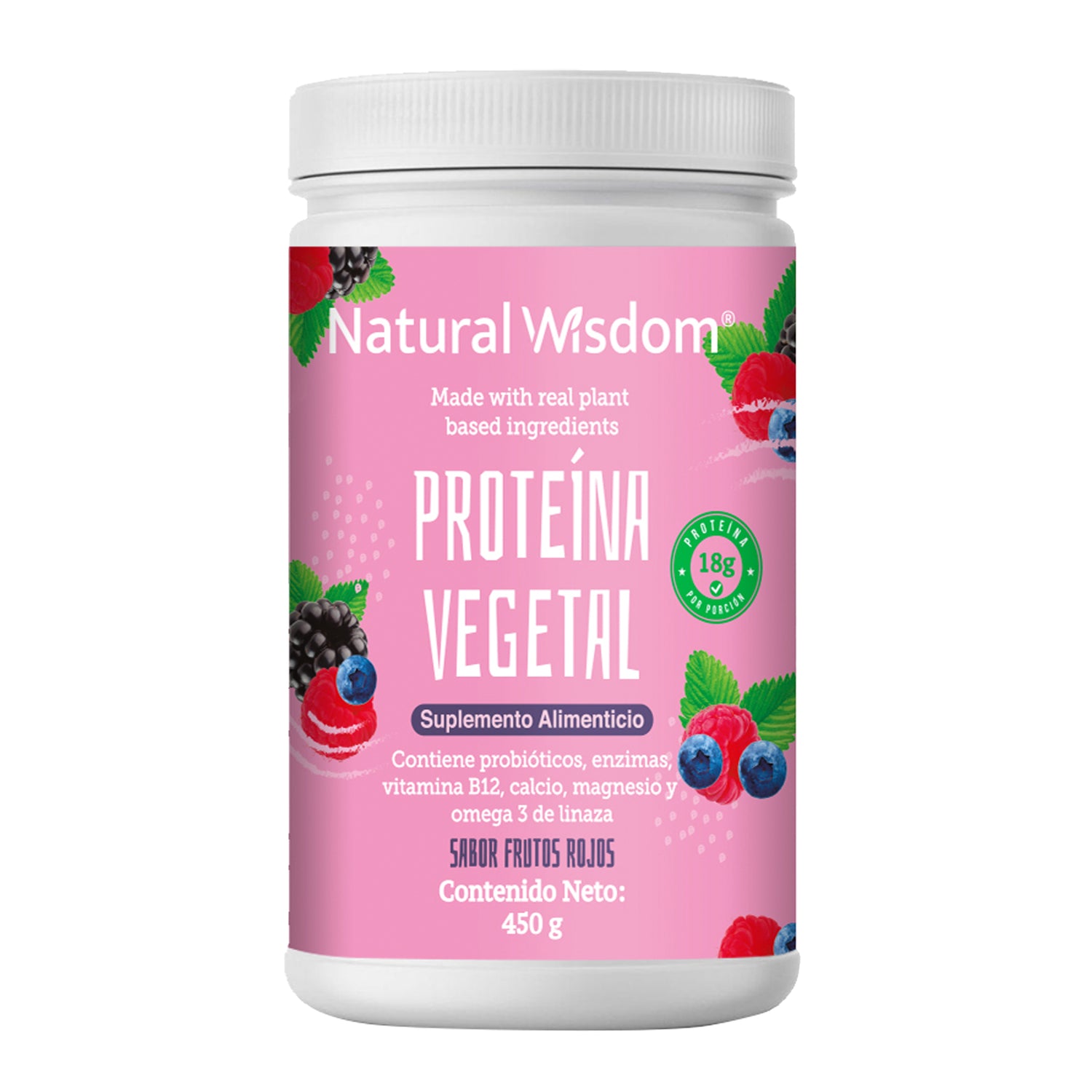 Proteína Vegetal Sabor Frutos Rojos 450 G Proteína Vegetal Natural Wisdom® 2520