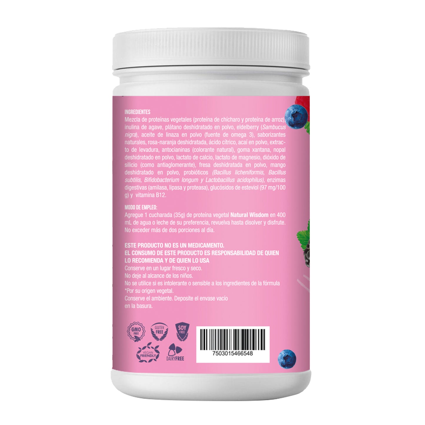 Proteína Vegetal Sabor Frutos Rojos 450 G Proteína Vegetal Natural Wisdom® 7708