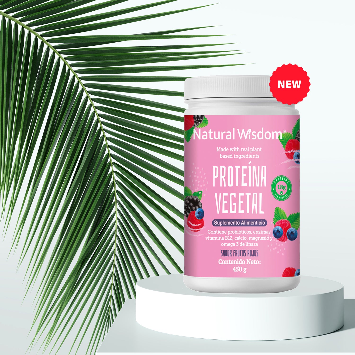 Proteína Vegetal Sabor Frutos Rojos 450 G Proteína Vegetal Natural Wisdom® 8544