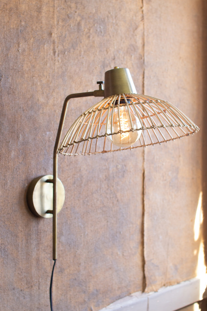 Antique Brass Finish Wall Lamp With Rattan Shade NEP1003 ...