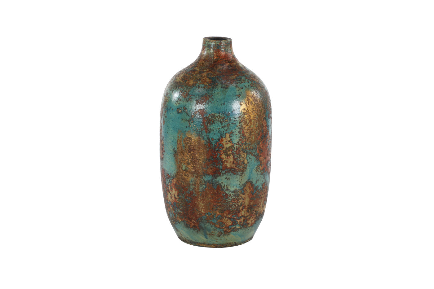 Uma Large Patina Copper Turquoise Handmade Ceramic Floor Vase