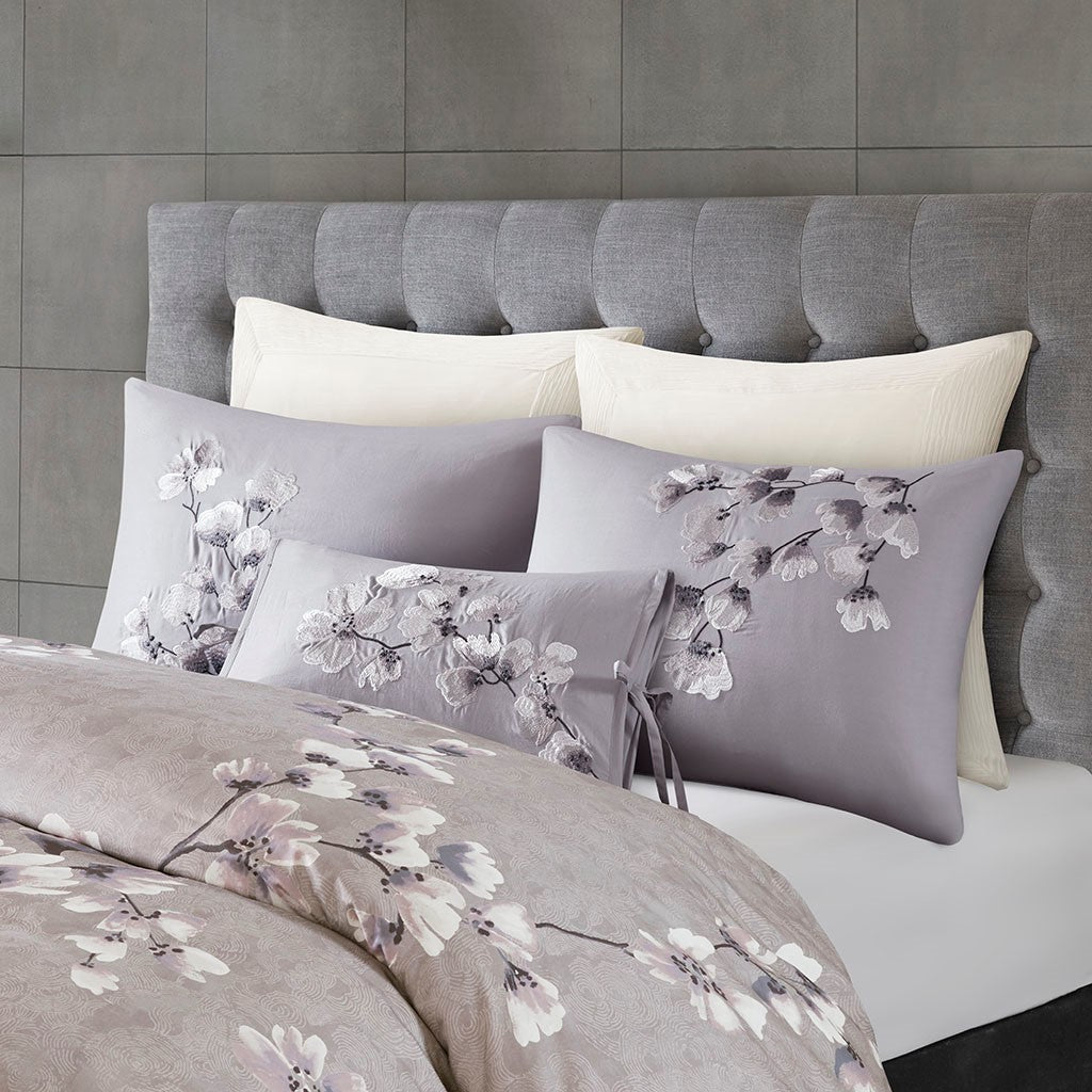 N Natori Sakura Blossom 3 Piece Cotton Sateen Printed Duvet Cover