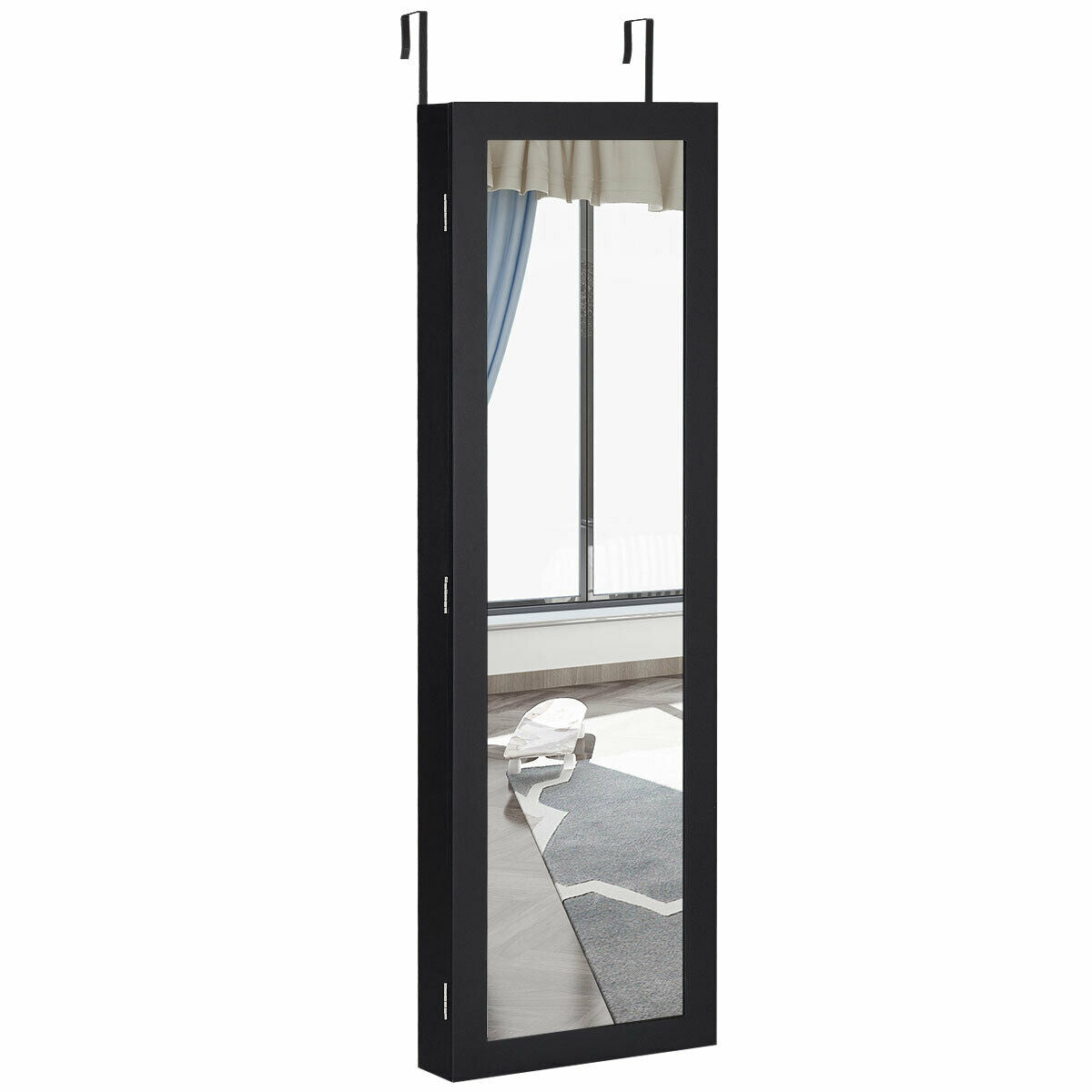 Wall Door Mounted Mirrored Jewelry Cabinet Storage Organizer Black