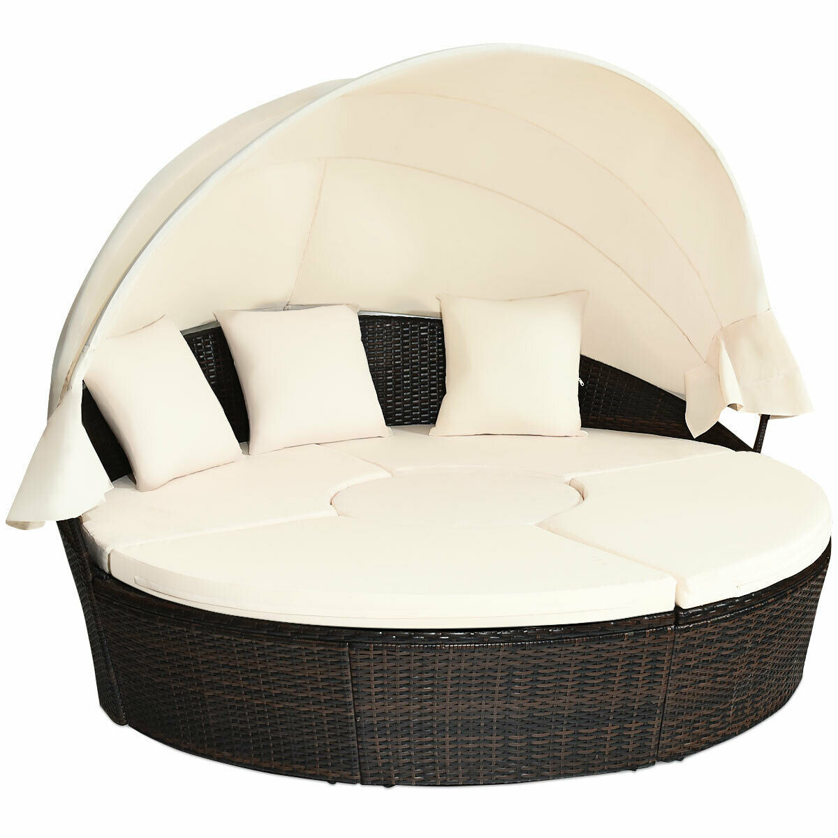 Patio Round Daybed Rattan Furniture Sets With Canopy ...