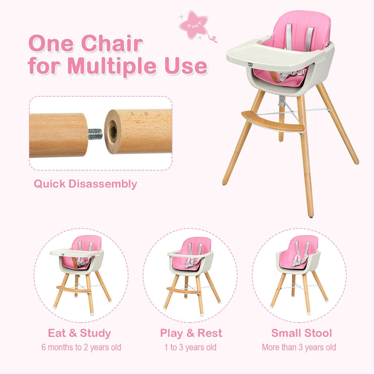 pink wooden high chair