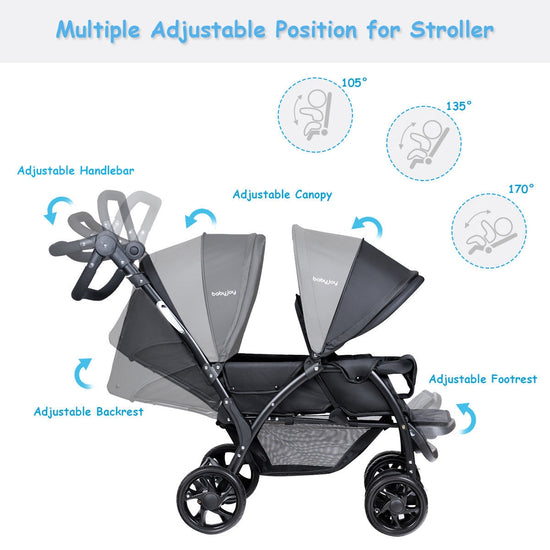 foldable double baby stroller lightweight front & back seats pushchair