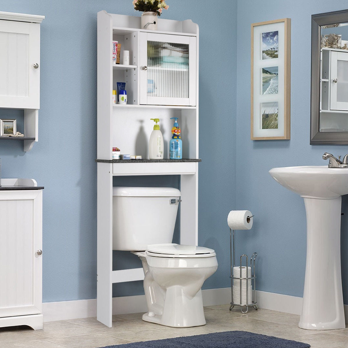 Bathroom Space Saver White Over The Toilet Cabinet Hw57077 Comstrom