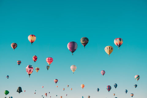 Sky of hot air balloons, for Ivy Leaf Skincare blog