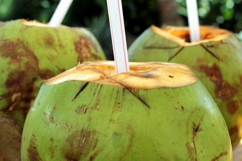 Straw in open coconut, for Ivy Leaf Skincare blog