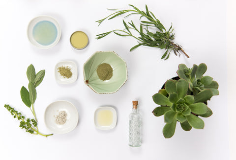 Dishes containing natural herbs, for the Ivy Leaf Skincare blog