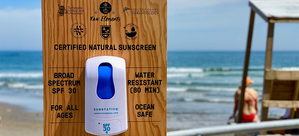 Rhode Island RAW ELEMENTS natural mineral sunscreen dispensers