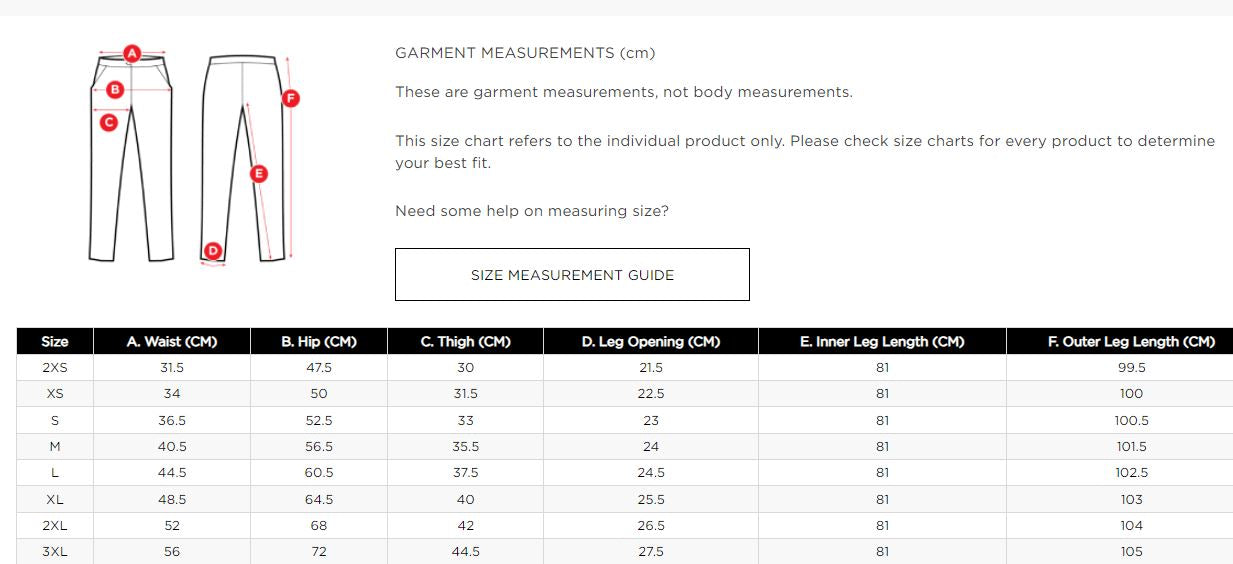 Next-Gen Antibacterial Active Curie Womens Scrub Pant - Sizing Chart ...