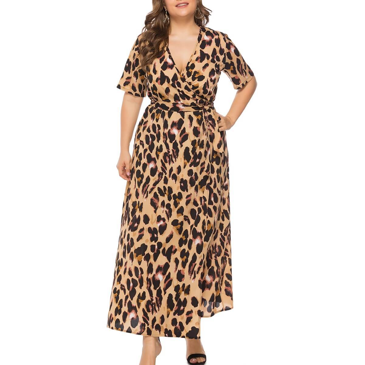 plus size leopard wrap dress