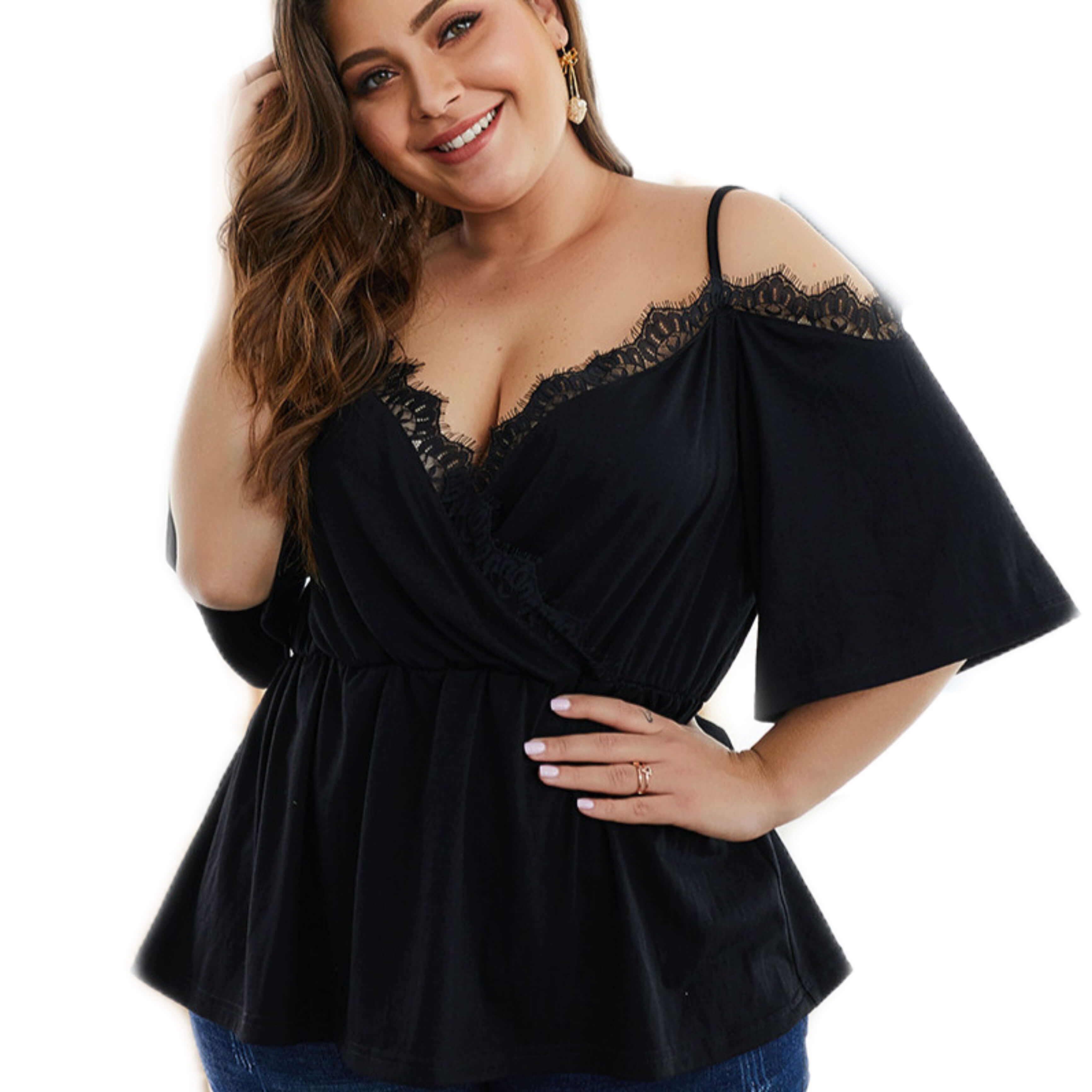 plus size lace off the shoulder top