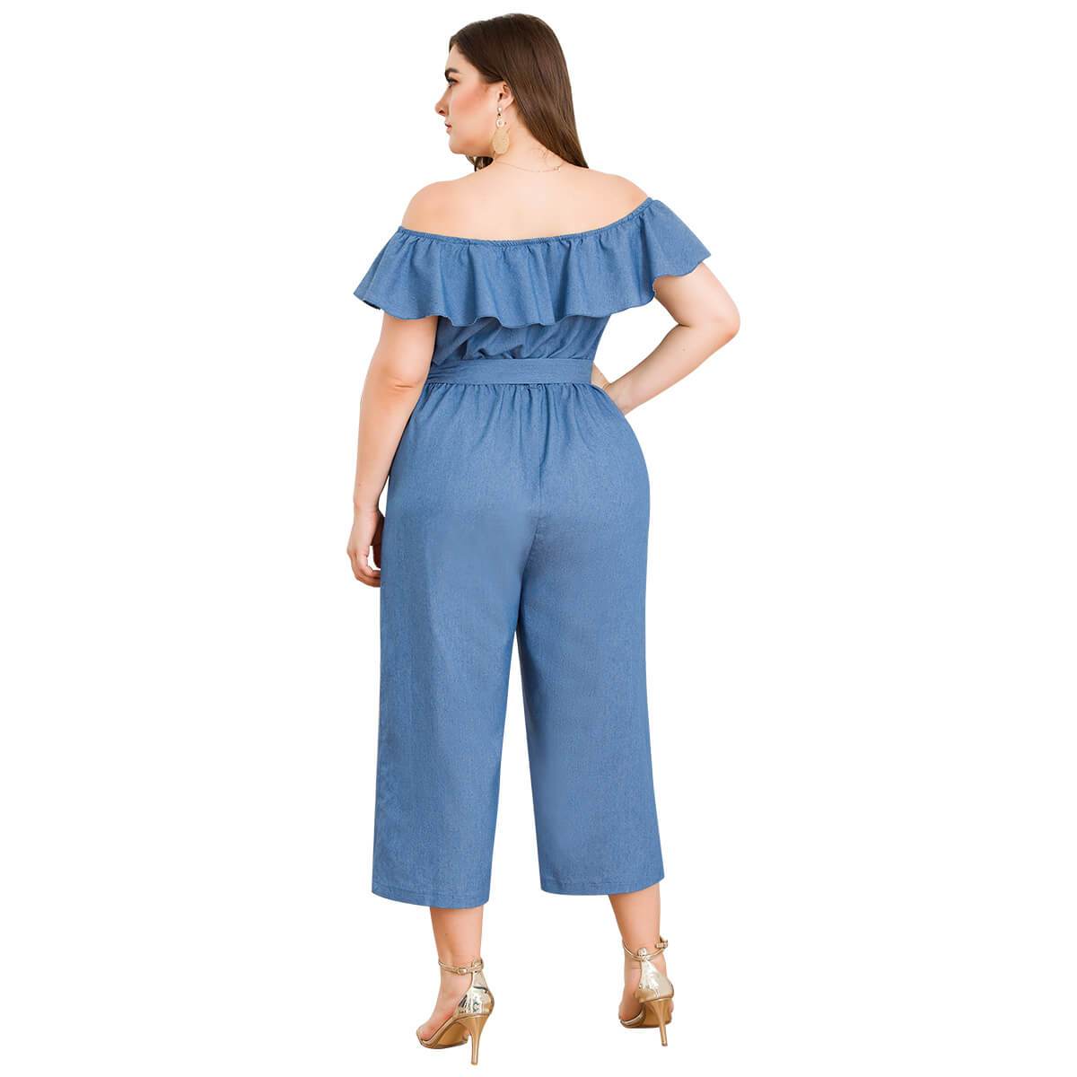 plus size denim wide leg jumpsuit