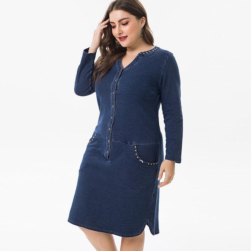 long sleeve denim dress plus size