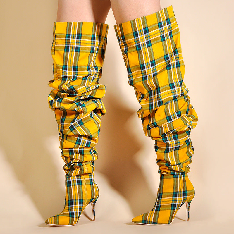 thigh high yellow boots