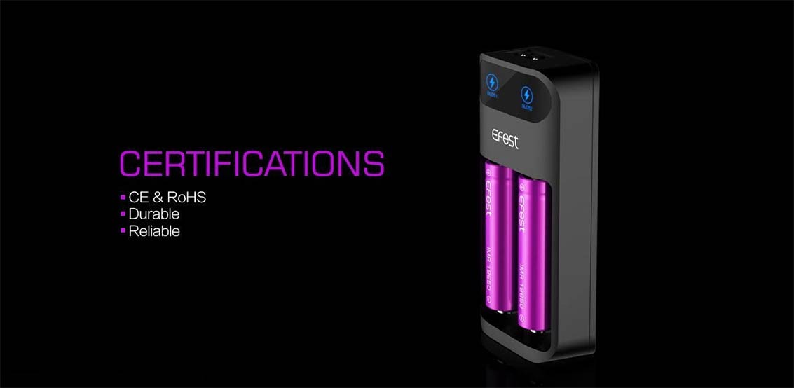 Chargeur de batterie LED intelligent à 2 baies Efest Lush Q2 | Bay Vape Canada