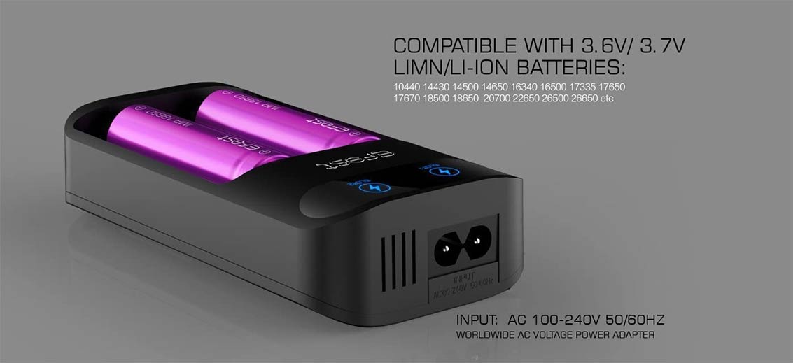 Chargeur de batterie LED intelligent à 2 baies Efest Lush Q2 | Bay Vape Canada