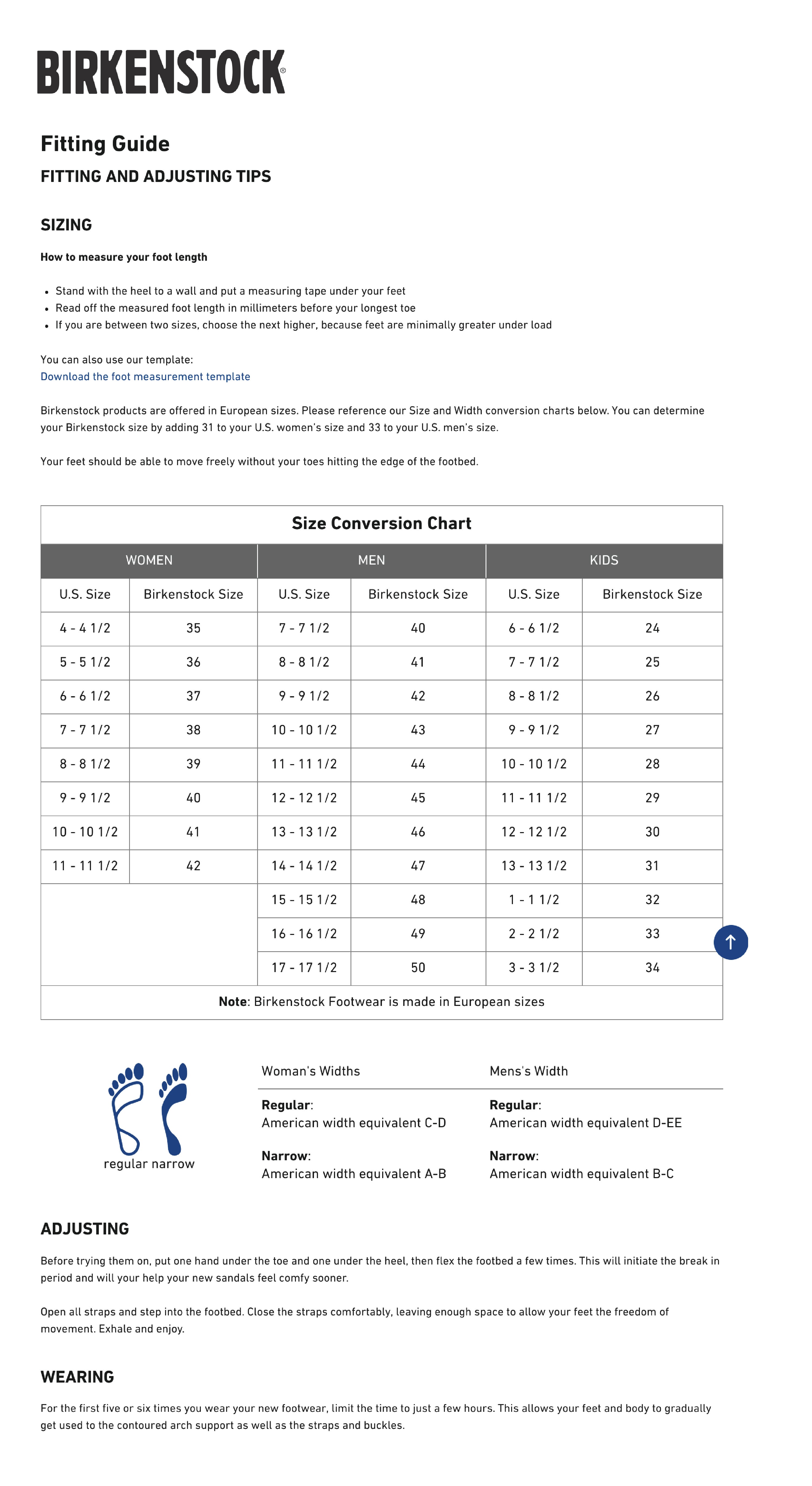 Birkenstock Size Guide - Swift Shoe