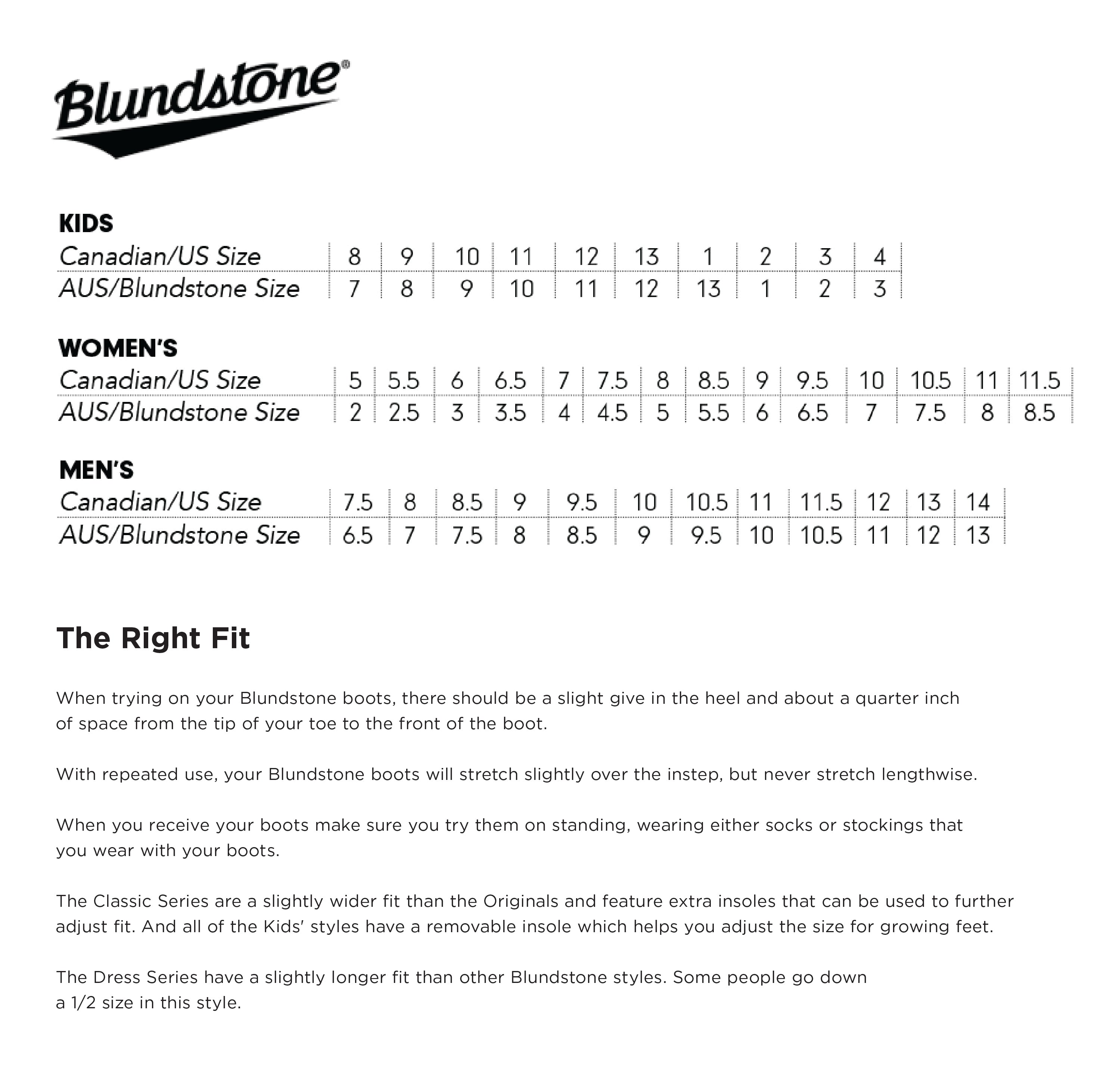 Blundstone Size Guide - Swift Shoe